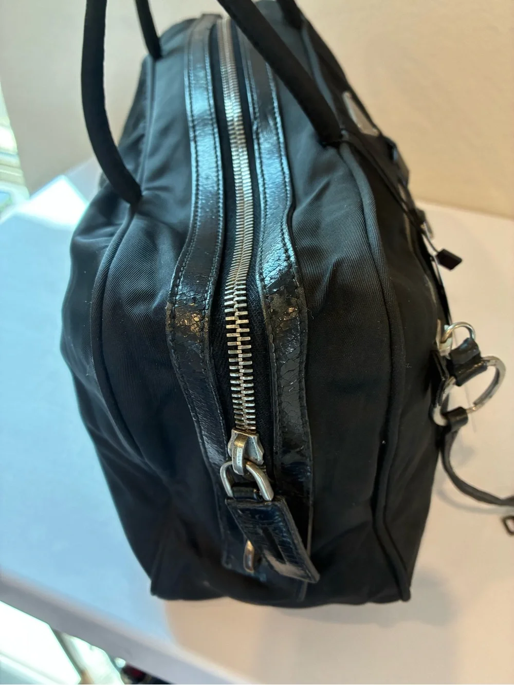Prada Black Nylon Shoulder Tote with Silver Hardware